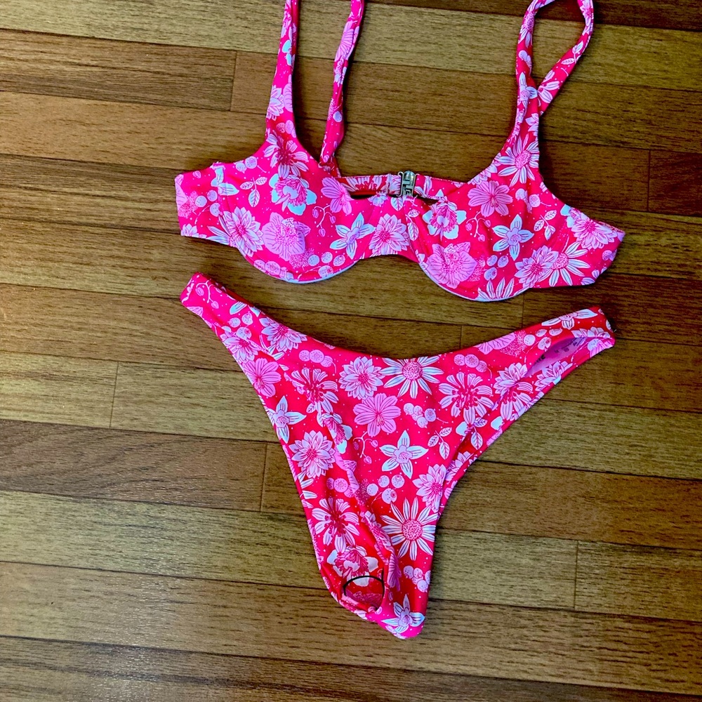 Pink and white with flowers. By shein. Size medium. New without tags.